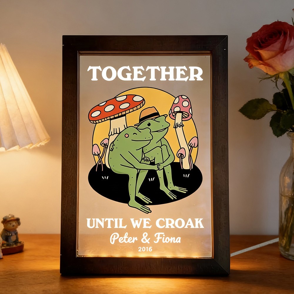 Personalised Frog Illustration Night Light Frame with Name Gift for Couples Anniversary Gift Valentine's Day Gifts
