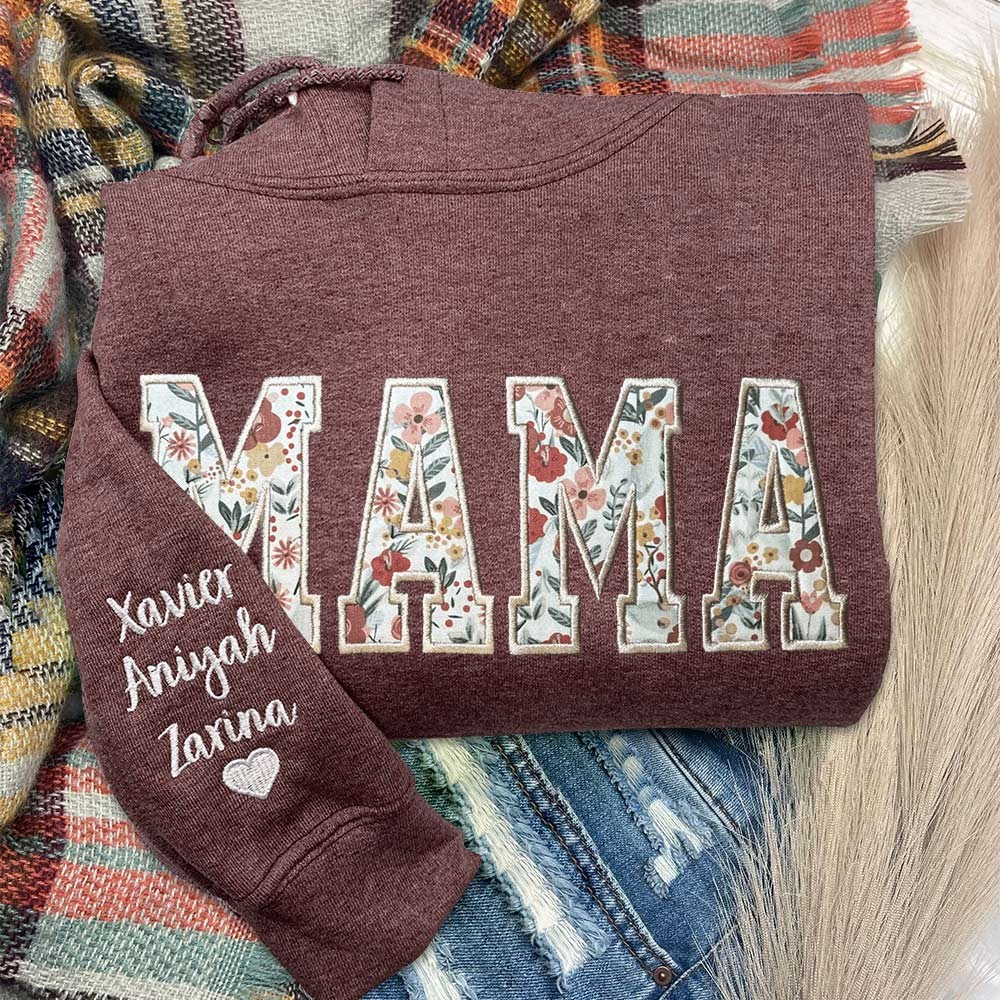 Personalised Embroidered Mama Sweatshirt Hoodie with Names on Sleeve Keepsake Gifts Unique Christmas Gift