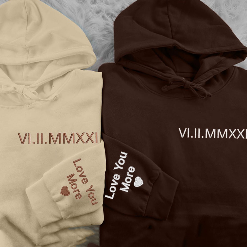 Personalised Embroidered Roman Numeral Hoodie Sweatshirt Anniversary Gift Ideas Love Gift for Couple