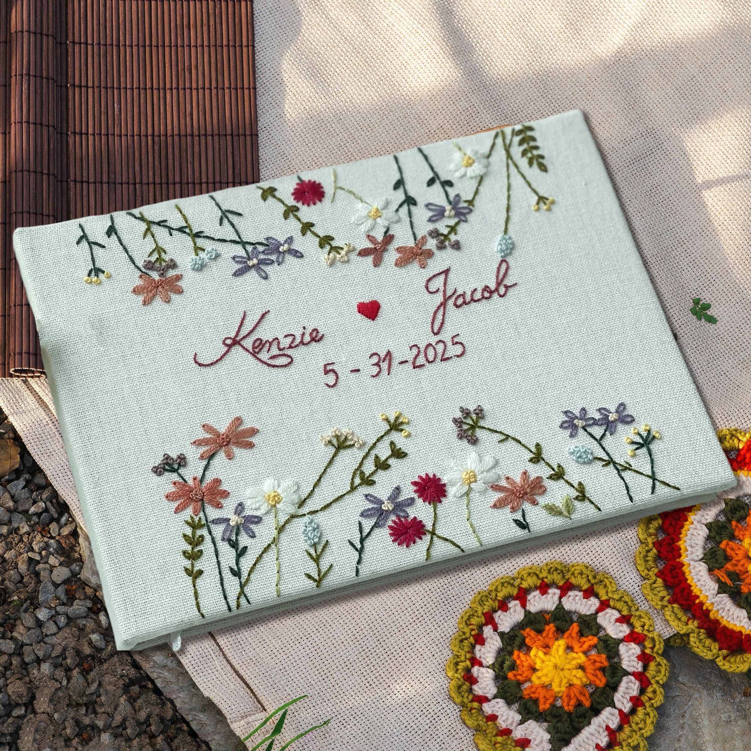 Personalised Floral Hand Embroidered Wedding Guest Book Custom Gifts for Couple Wedding Gift Ideas