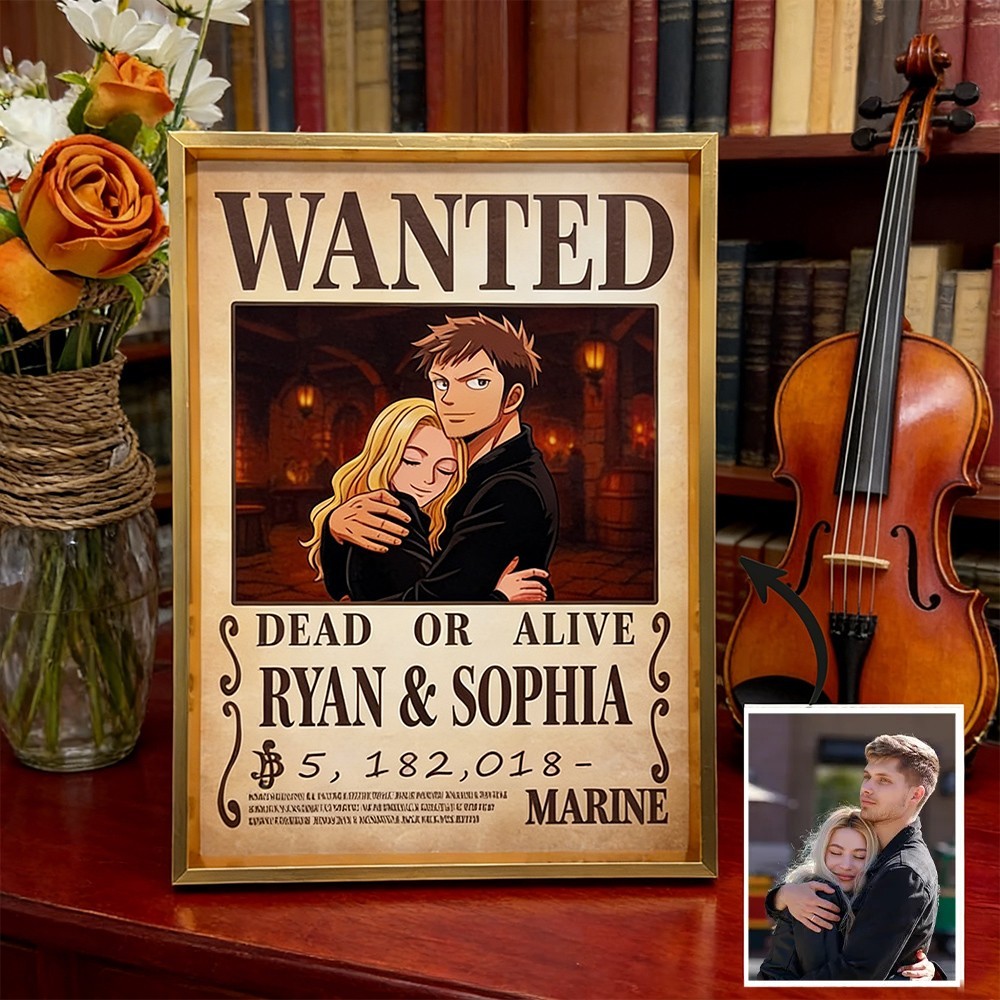Custom Anime Style Wanted Couple Portrait Poster Frame Gift for Couples Anniversary Gift for Him Valentine's Day Gifts