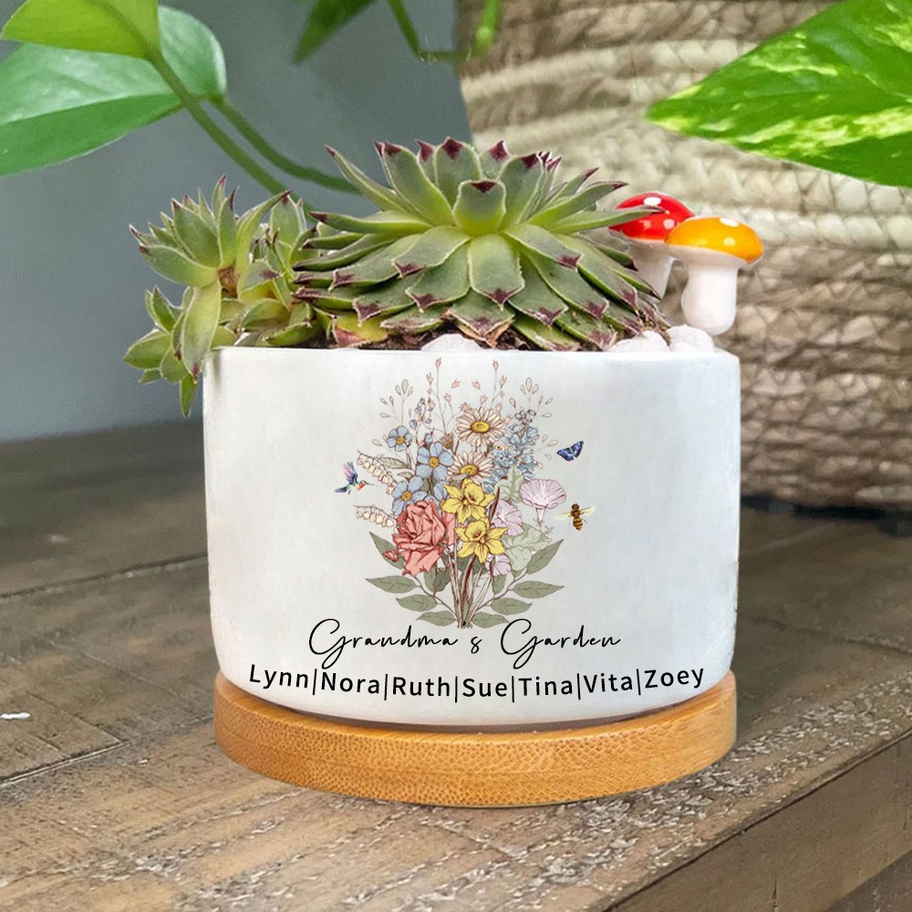 Personalised Grandma's Garden Birth Flower Bouquet Plant Pots Keepsake Mother's Day Gifts for Grandma Mum