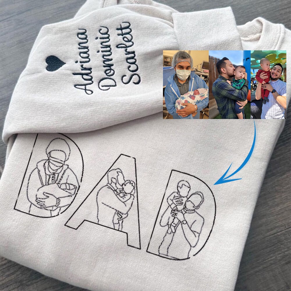 Personalised Photo Embroidered Sweatshirt Hoodie Unique Gift for Dad Father's Day Gift Ideas
