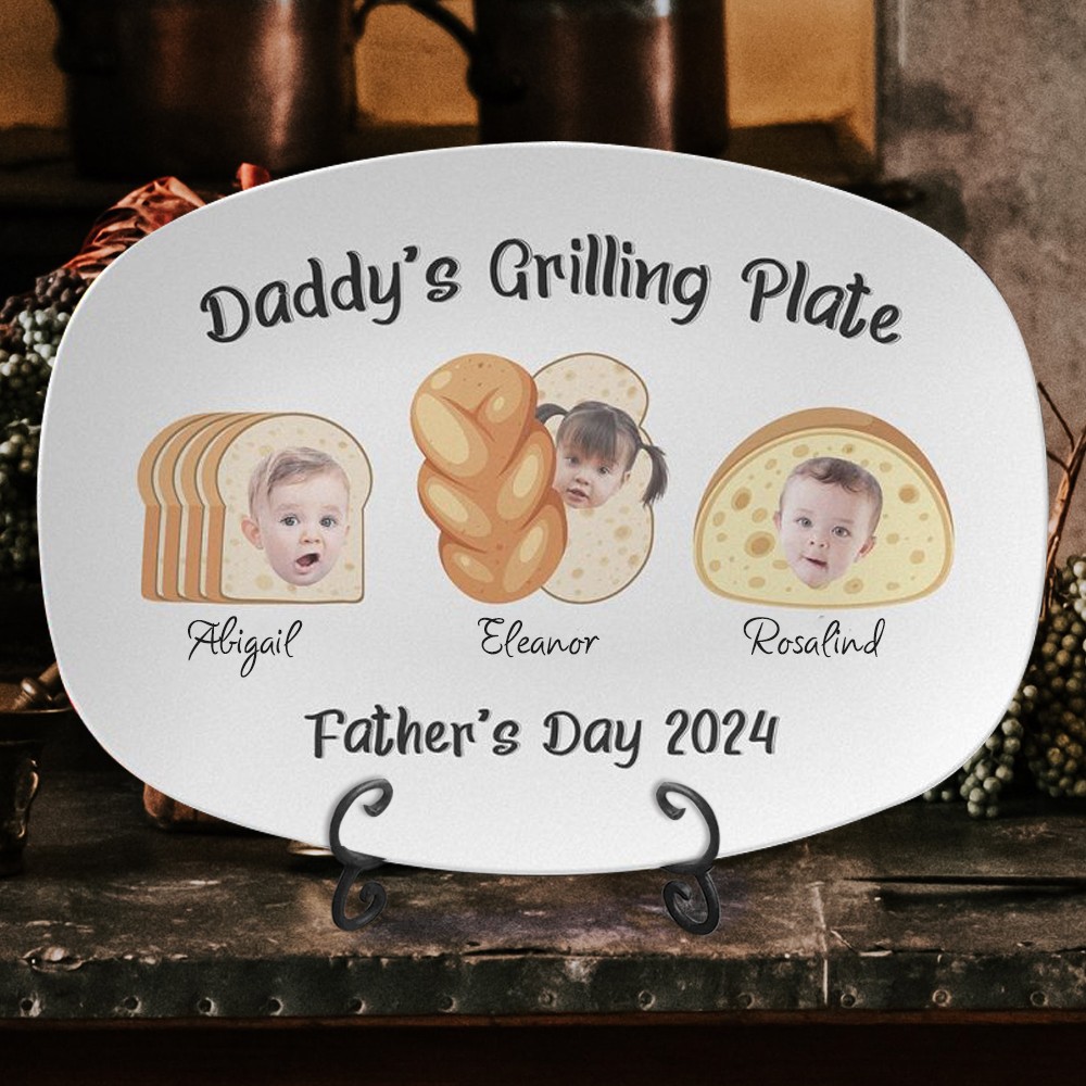Custom Daddy's Grilling Plate with Kids Names and Photo  Keepsake Gifts for Dad Father's Day Gift