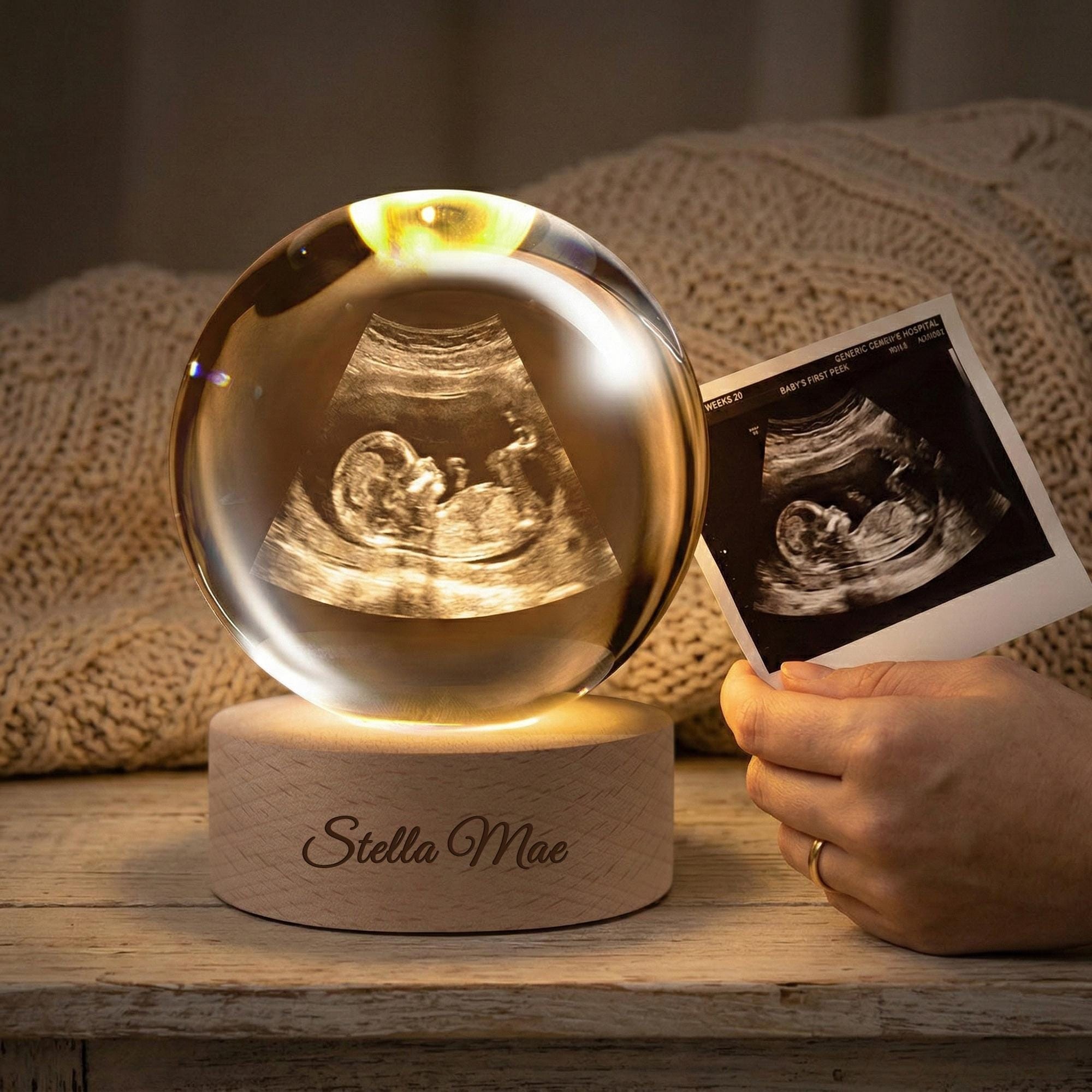 Personalised Baby Ultrasound Crystal Ball Lamp – Sonogram Keepsake, Nursery Night Light, Baby Shower Gift