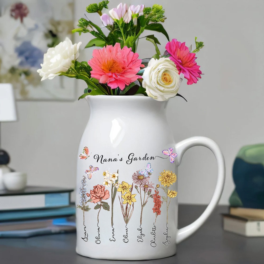 Custom Nana's Garden Birth Flower Vase With Grandkids Names Gifts For Nana Mum Mother's Day Gift Ideas