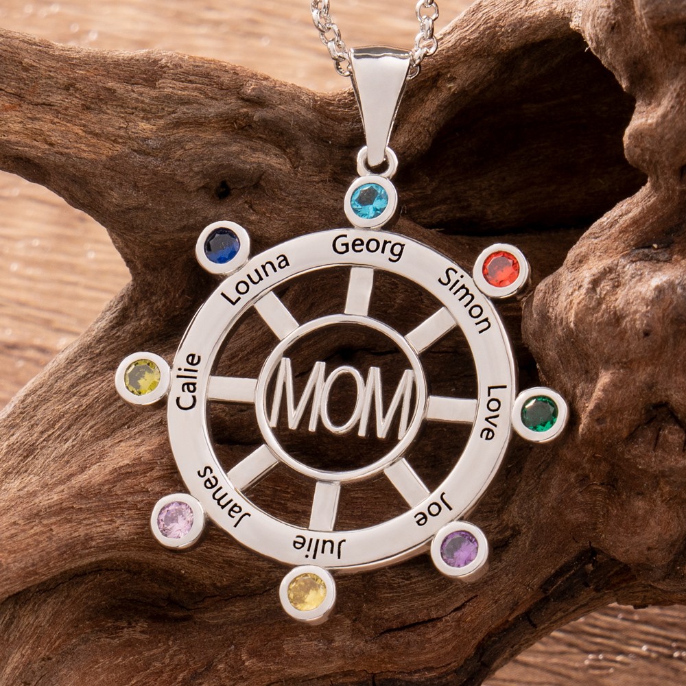 Personalised Birthstones Necklace For Mum With Kids Names Unique Family Gift For Mum Grandma