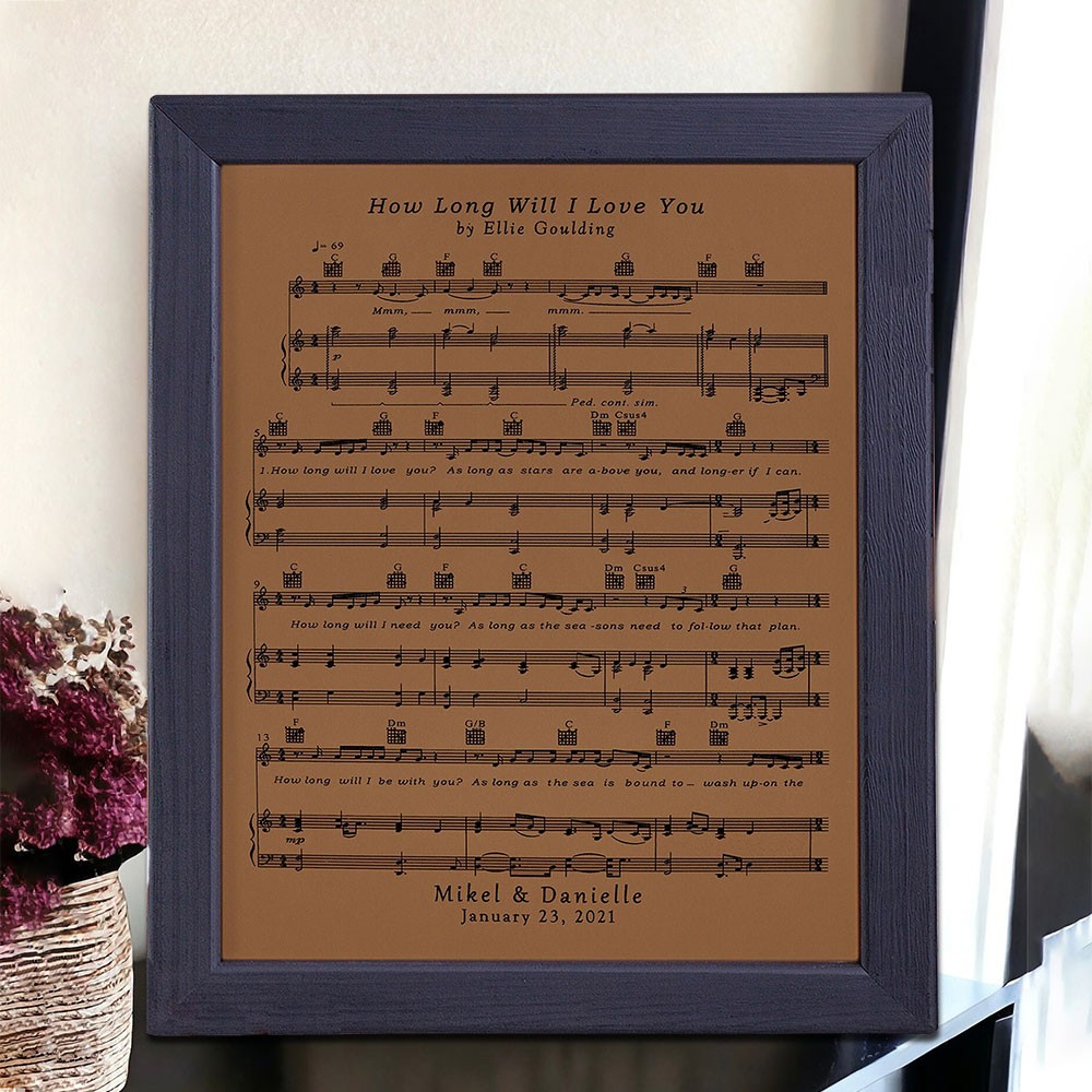 Leather Engraved Sheet Music Frame Personalised Wedding Gifts Anniversary Gift for Wife Christmas Gifts