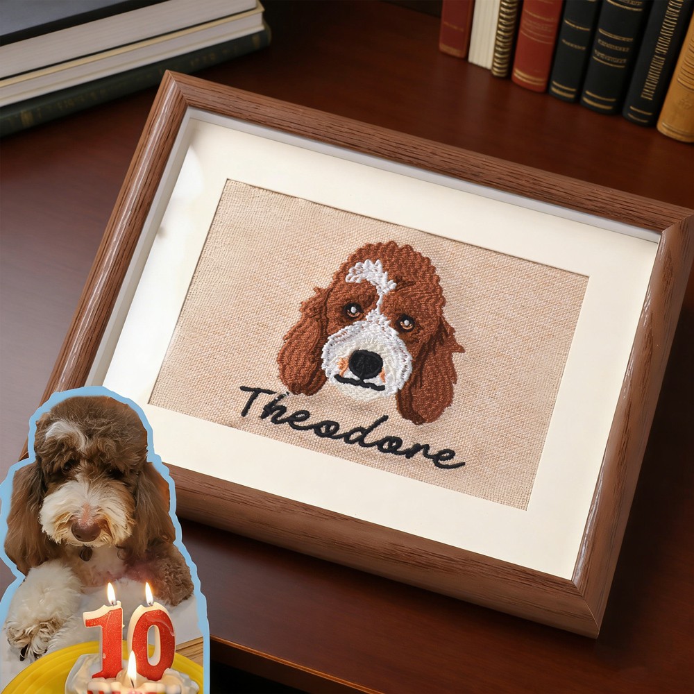 Custom Embroidered Pet Portrait Frame Personalised Dog or Cat Keepsake Gift Unique Memorial Gift For Pet Lovers