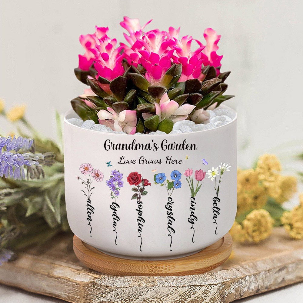 Custom Grandma's Garden Birth Flower Mini Plant Pot Love Grows Here Keepsake Gift for Mum Grandma Mother's Day Gifts