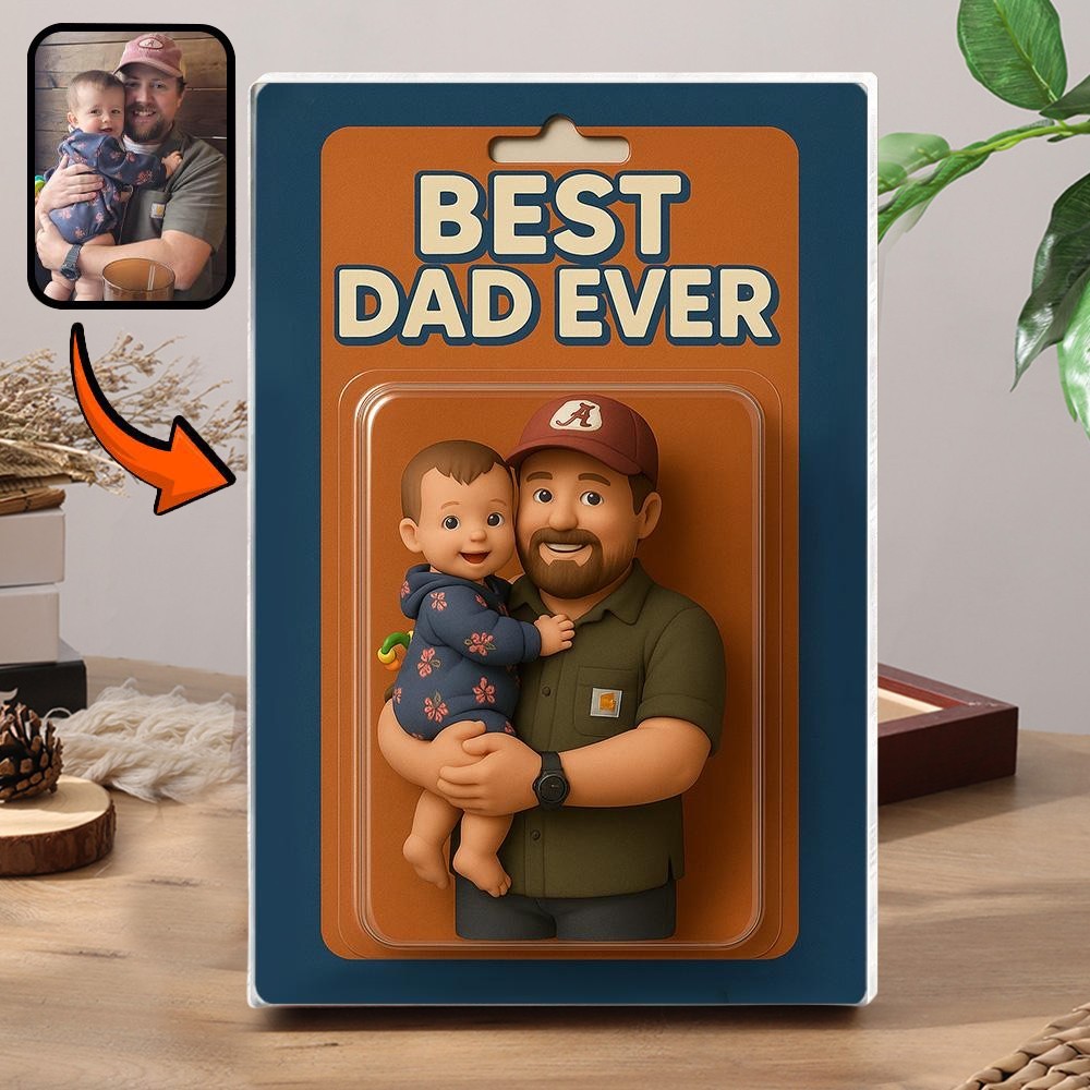 Best Dad Ever Block Plaque Custom Photo Dad And Kids Action Figure Acrylic Block Unique Gifts for Dad Father's Day Gift