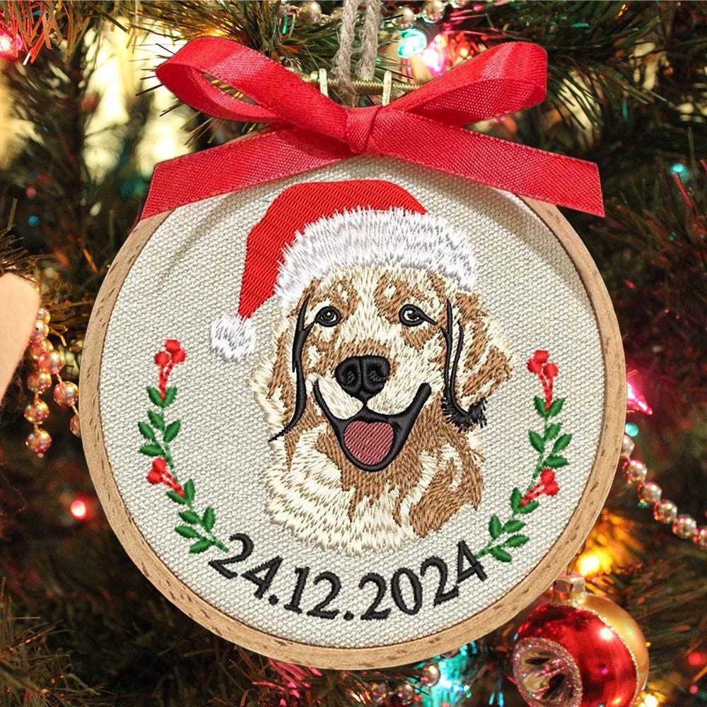 Custom Embroidered Dog Portrait Photo Ornament Gifts for Dog Owners Pet Memorial Gift Christmas Gift for Pet Lovers