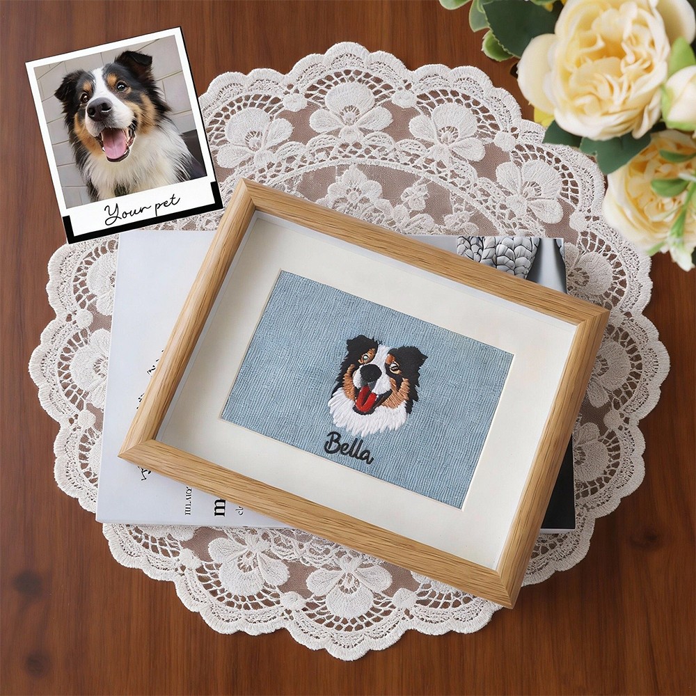 Custom Embroidered Pet Portrait – Personalised Dog or Cat Memorial Keepsake,Unique Frame Gift For Pet Lovers,Birthday Gift