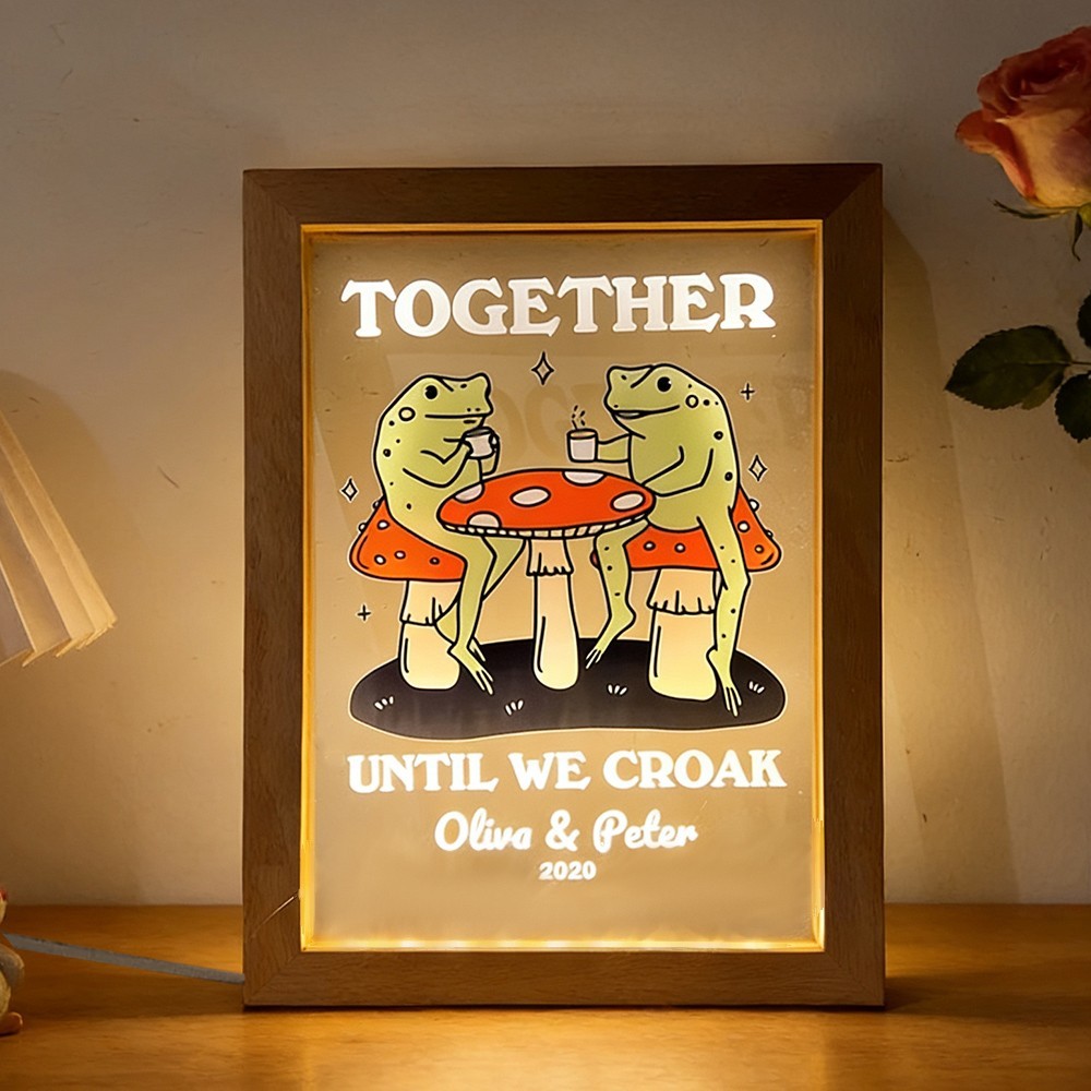 Personalised Frog Illustration Night Light Frame with Name Gift for Couples Anniversary Gift Valentine's Day Gifts