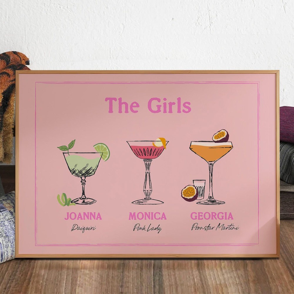 Personalised Roommates Drinks Art Print Frame with Names College Apartment Dorm Art Unique Gifts for Friends