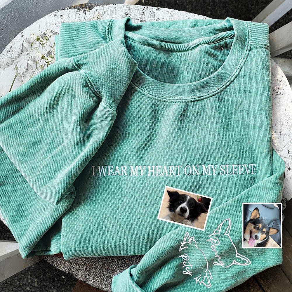 Personalised Embroidered Dog Ears Outline on My Sleeve Sweatshirt Hoodie Unique Gift Ideas For Pet Lovers