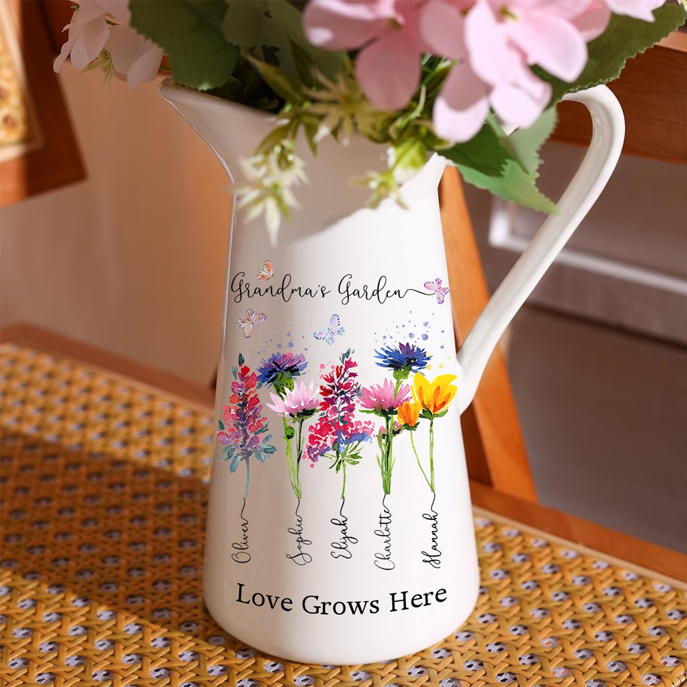 Grandma's Garden Birth Flower Vase with Kids Names Personalised Gifts for Mum Grandma Christmas Gift