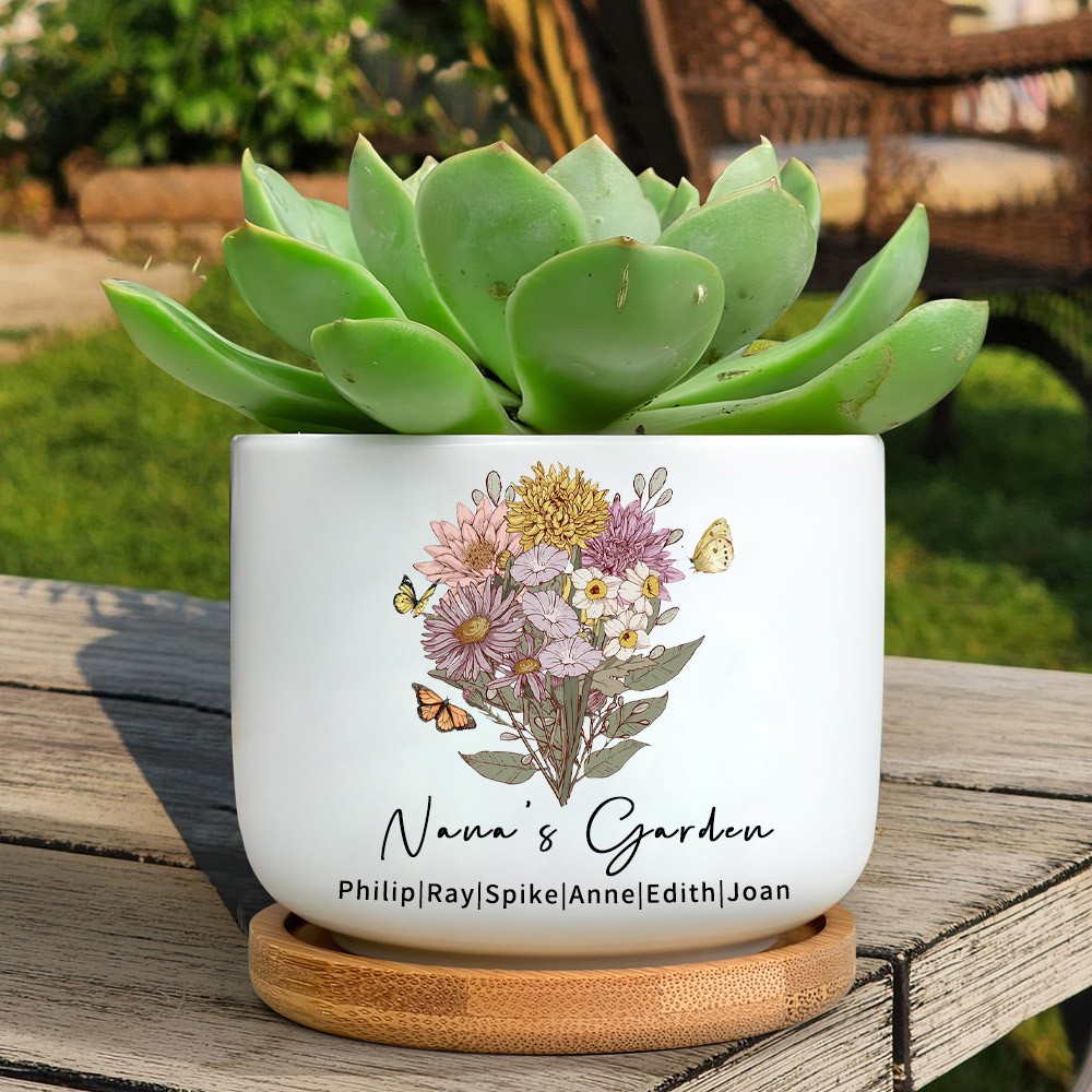 Personalised Nana's Garden Birth Bouquet Outdoor Plant Pots Unique Gift Ideas for Grandma Mum Mother's Day Gifts
