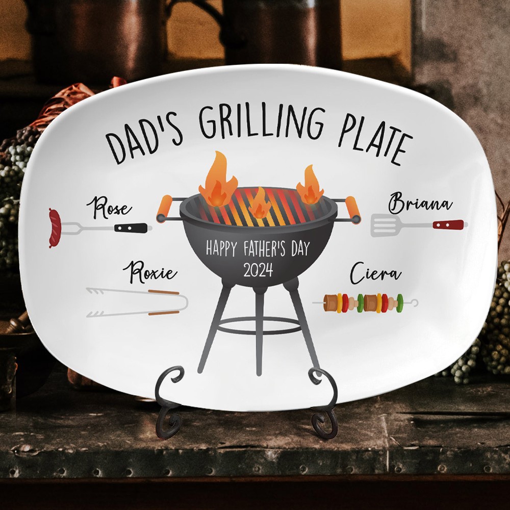 Custom Daddy's BBQ Grilling Plate With Kids Names Unique Father's Day Gift Ideas