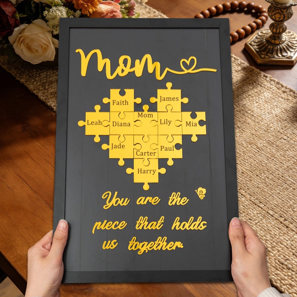 Mum You Are The Piece That Holds Us Together Personalised Mum Puzzle Piece Name Sign with Kids Names Gifts for Mum Mother's Day Gift