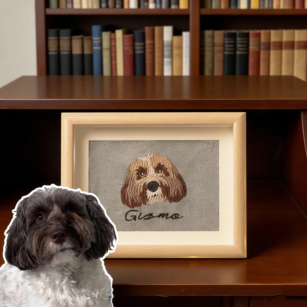 Custom Embroidered Pet Portrait Frame Personalised Dog or Cat Keepsake Gift Unique Memorial Gift For Pet Lovers