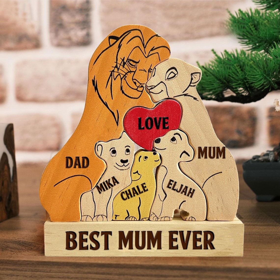 Personalised Wooden Lion Family Names Puzzle with Stand Keepsake Gifts for Mum Unique Christmas Gift