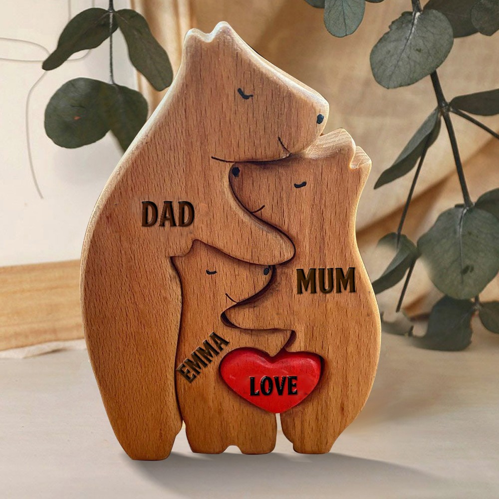 Personalised Wooden Bear Family Name Puzzle for Mum Dad Family Christmas Gift Ideas