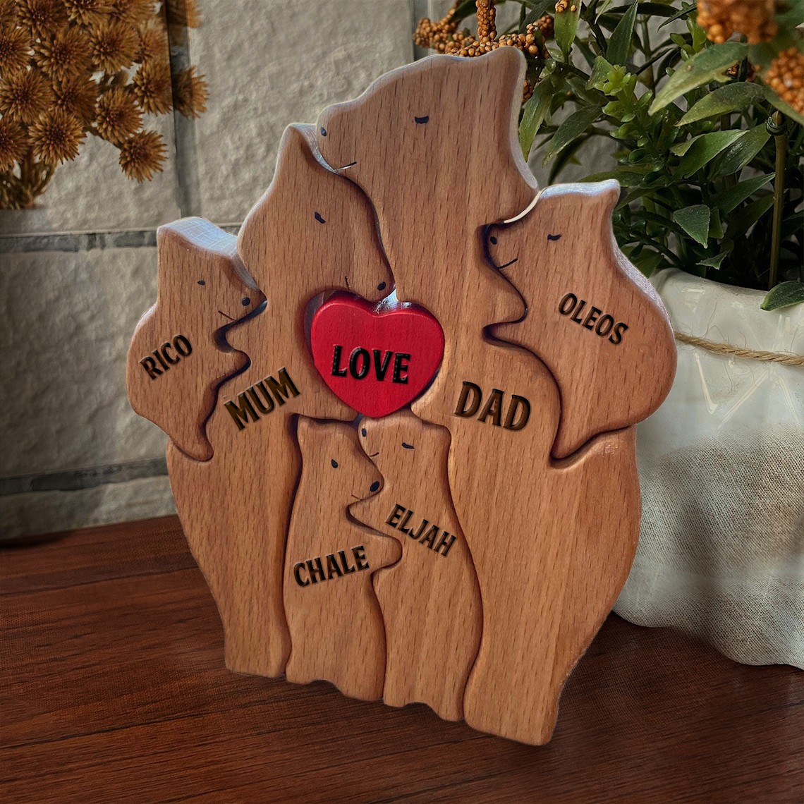 Wooden Bear Family Name Puzzle Personalised Keepsake Gifts for Mum Dad Family Christmas Gift Ideas