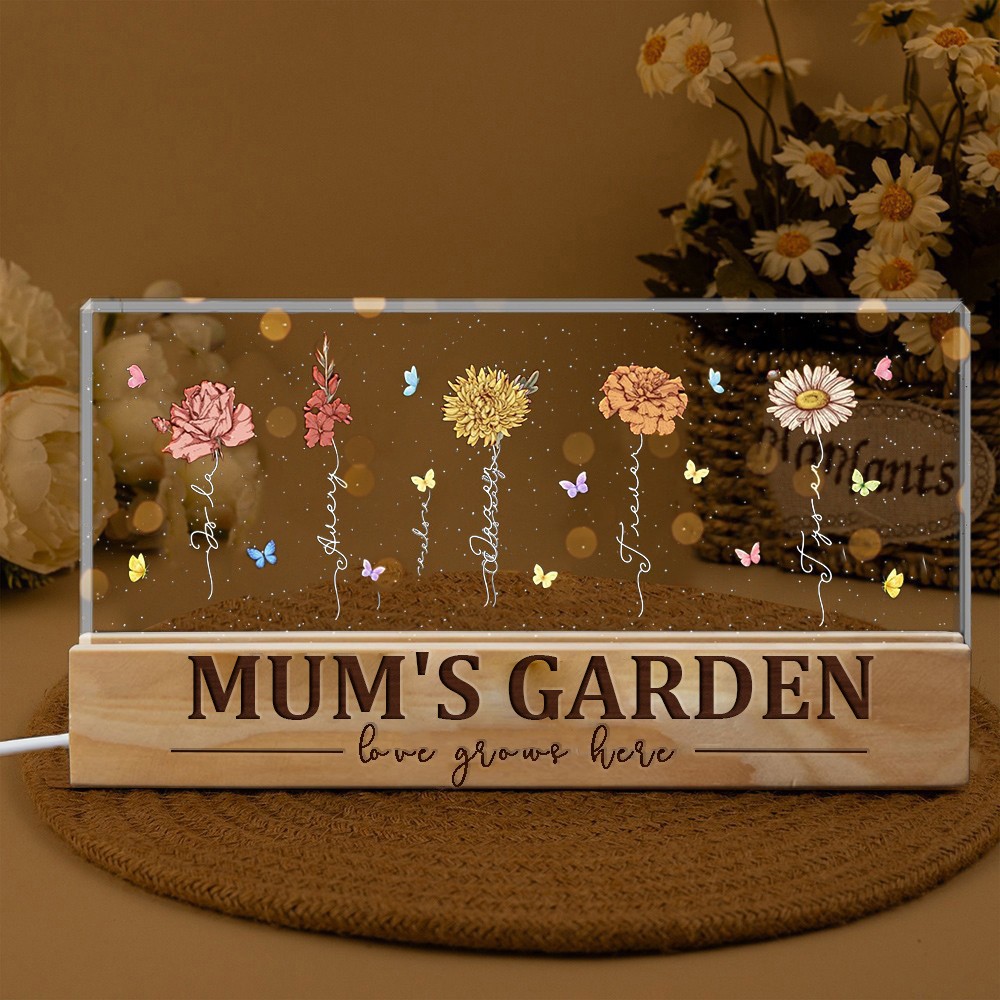 Mum's Garden Birth Flowers Night Light with Kids Names Personalised Gifts for Grandma Mother's Day Gifts for Mum