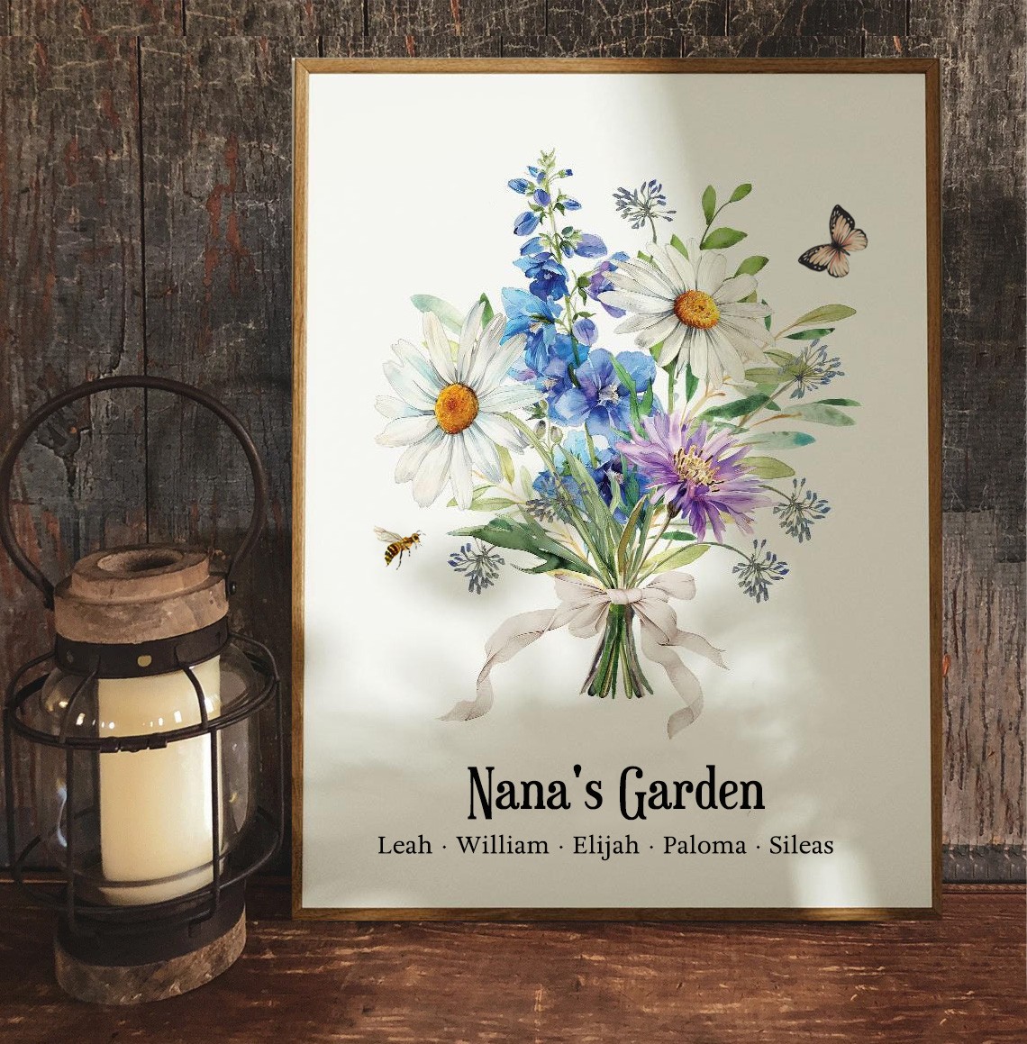 Personalised Nana's Garden Birth Flower Bouquet Frame Sign With Names Keepsake Gifts for Grandma Mum Christmas Gift Ideas
