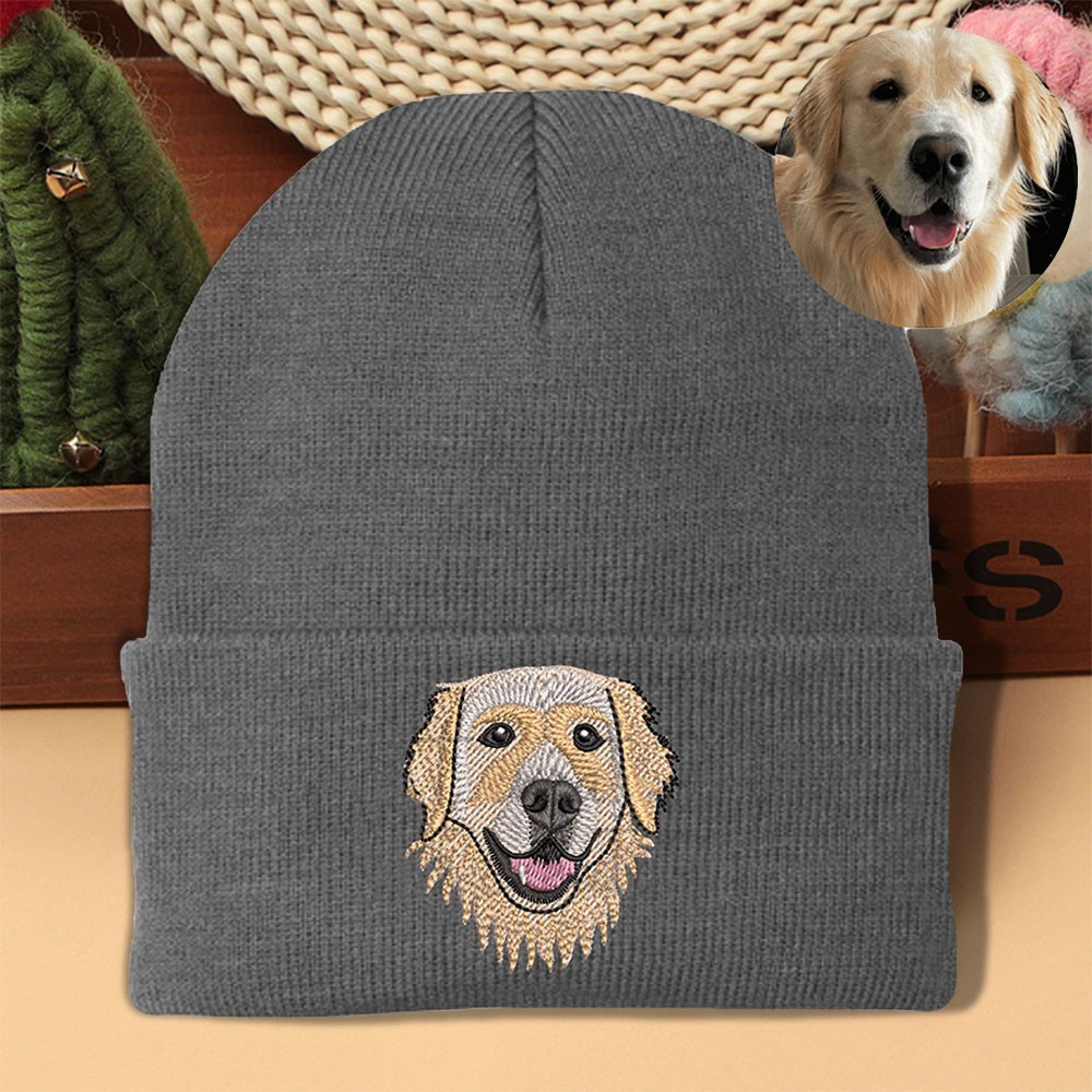 Personalised Embroidered Pet Dog Beanie Hat with Dogs Face on It Gifts for Dog Owners Christmas Gift for Pet Lovers