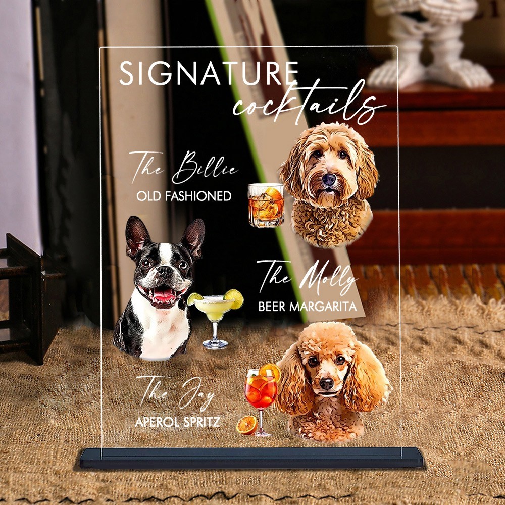 Custom Wedding Bar Menu Sign with Pet Portrait Dog Signature Drinks Sign Modern Minimalist Wedding Sign