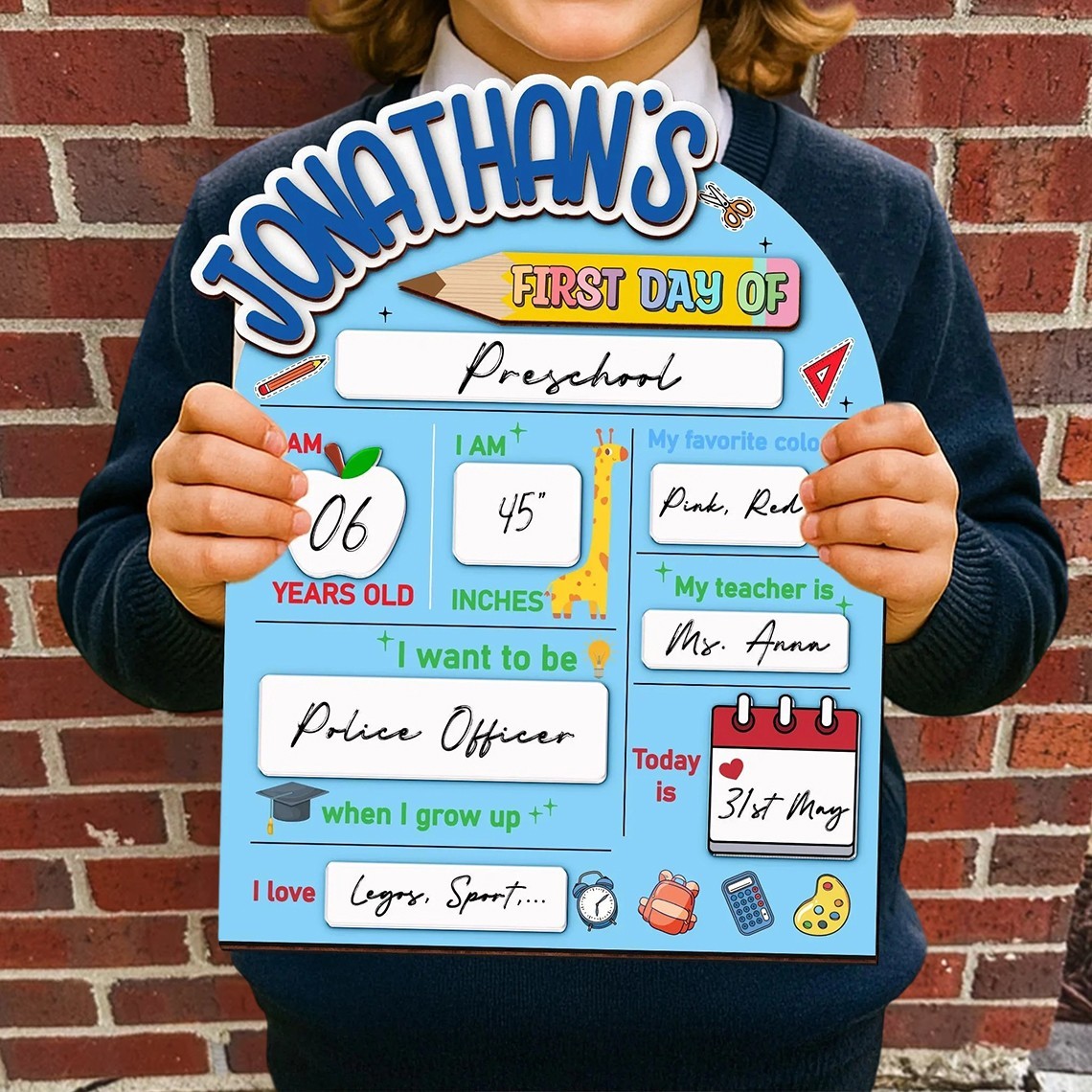 Personalised First Day of School Sign Back to School Photo Prop for Kids Unique Gifts for Boys Girls