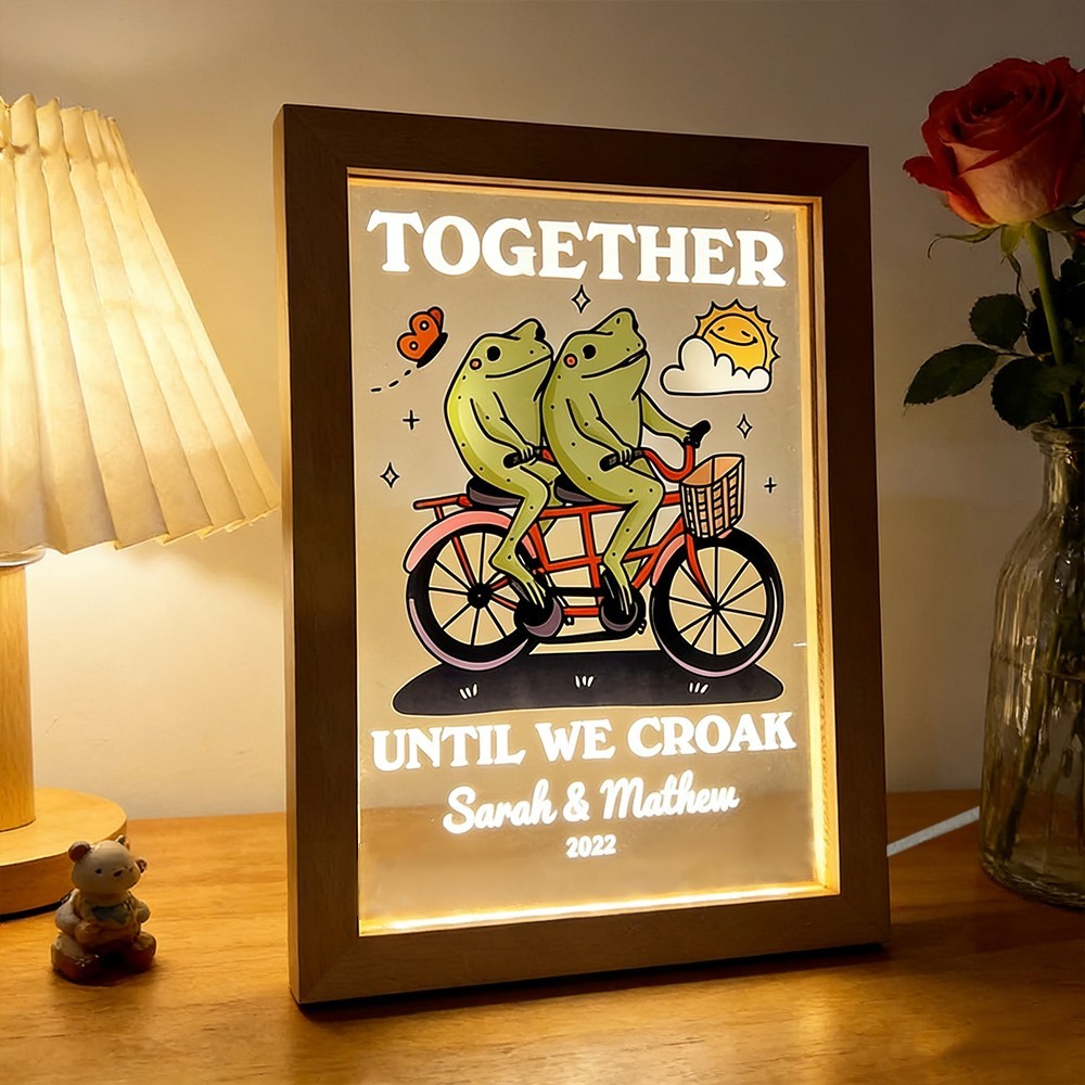 Personalised Frog Illustration Night Light Frame with Name Gift for Couples Anniversary Gift Valentine's Day Gifts