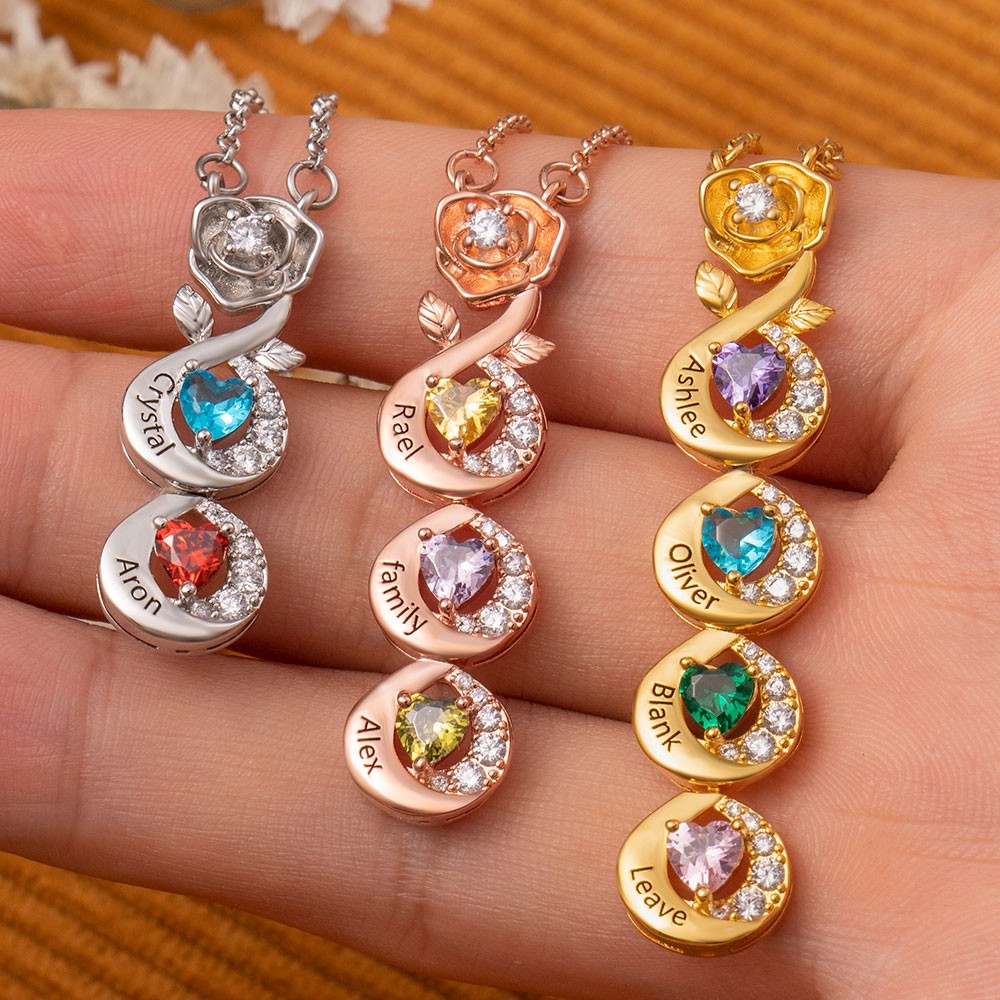 Personalised Names Necklace With Birthstones Design Family Gift For Mum Grandma New Mum Gift Ideas