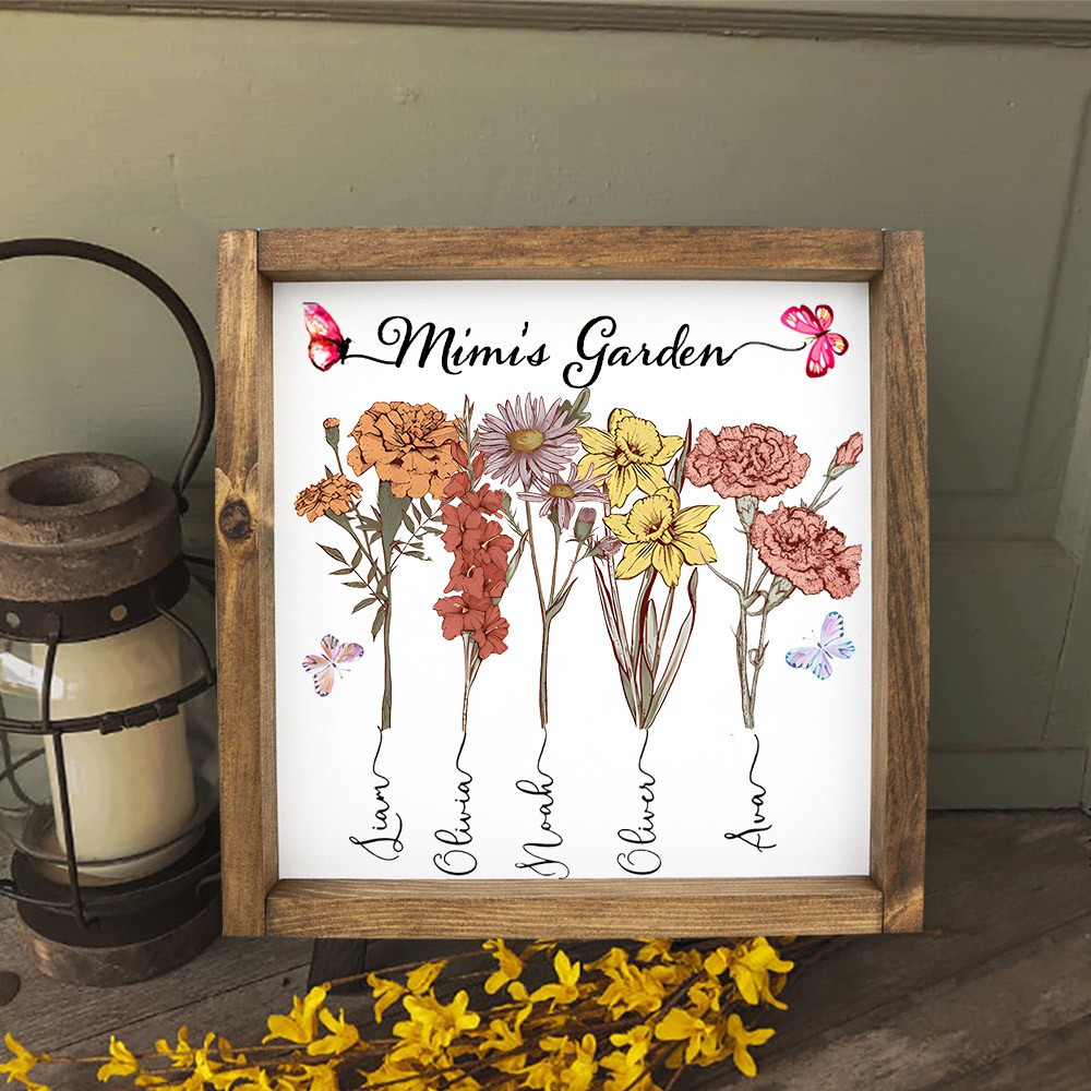 Personalised Mimi's Garden Art Print Birth Flower Wood Frame Sign Thankful Gift For Grandma Mum Mother's Day Gift Ideas
