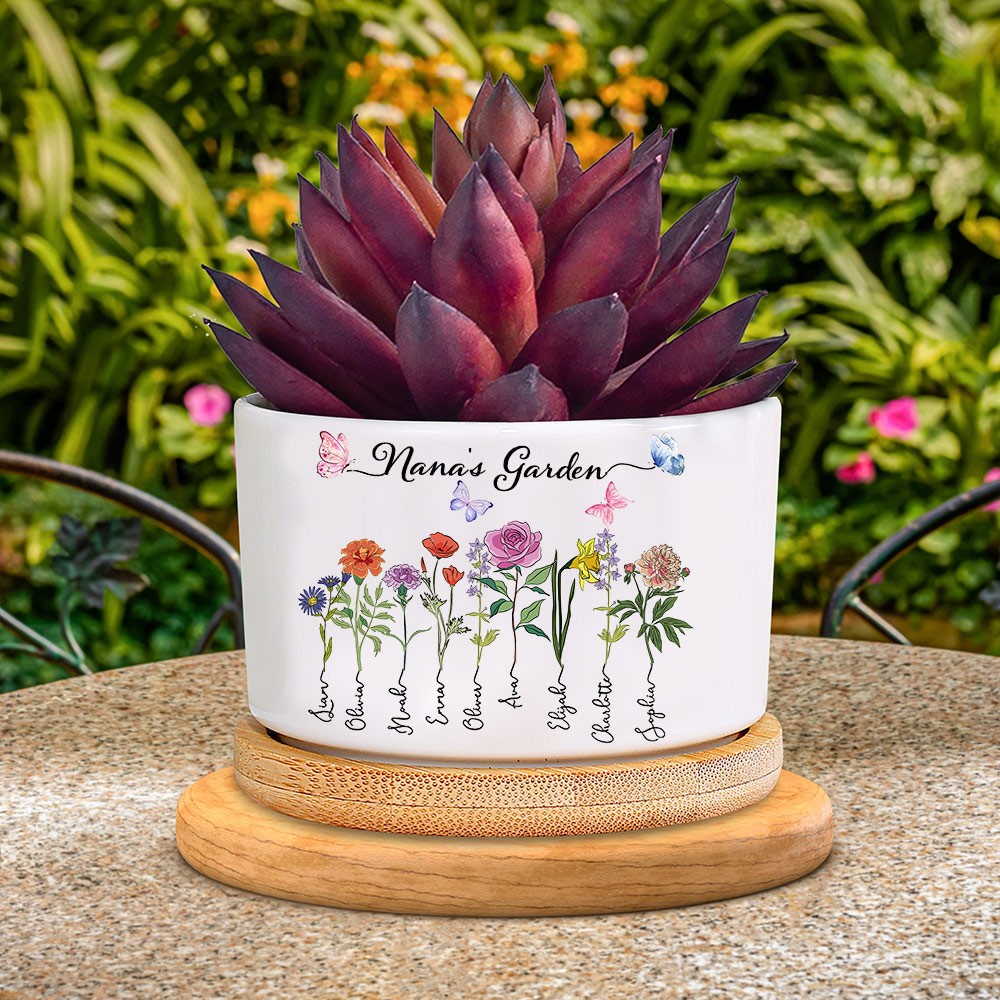 Custom Nana's Garden Birth Flower Succulent Plant Pot With Grandkids Names Gift For Grandma Mum
