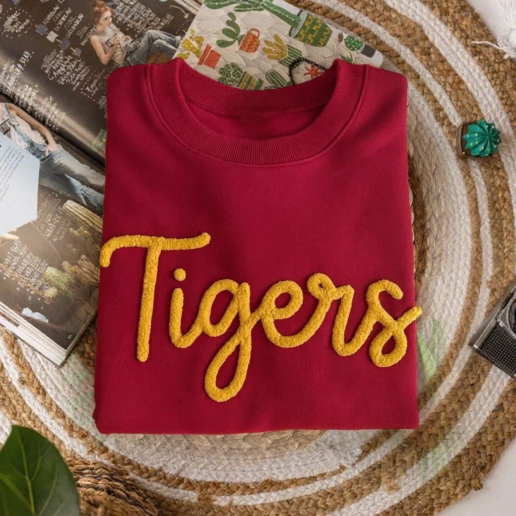 Custom Chenille Embroidered Team Sport Sweatshirt with Game Day Fuzzy Letter Unique Gift for Game Day