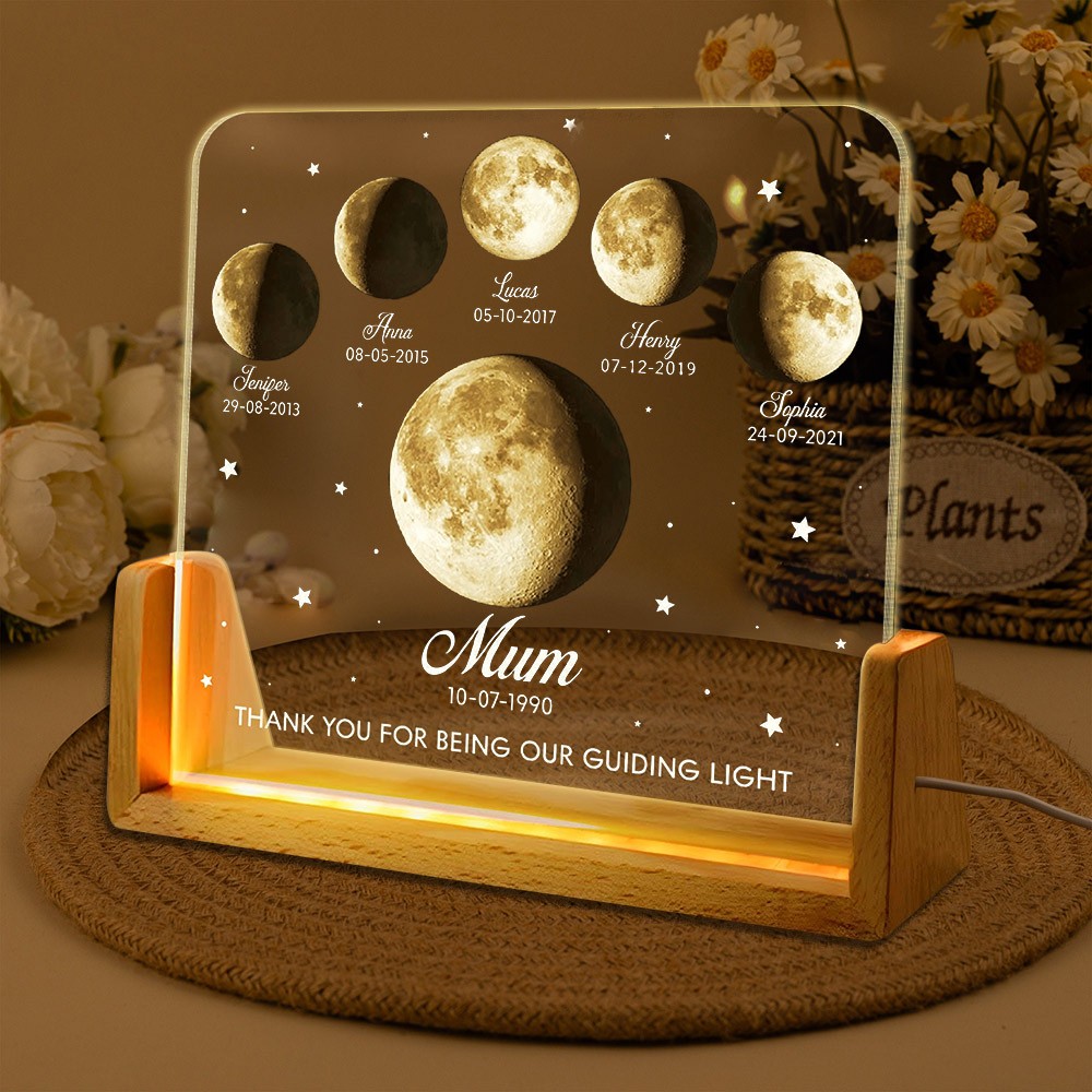Mum Thank You For Being Our Guiding Light Custom Moon Phase Night Light with Kids Names Gifts for Mum Mother's Day Gift