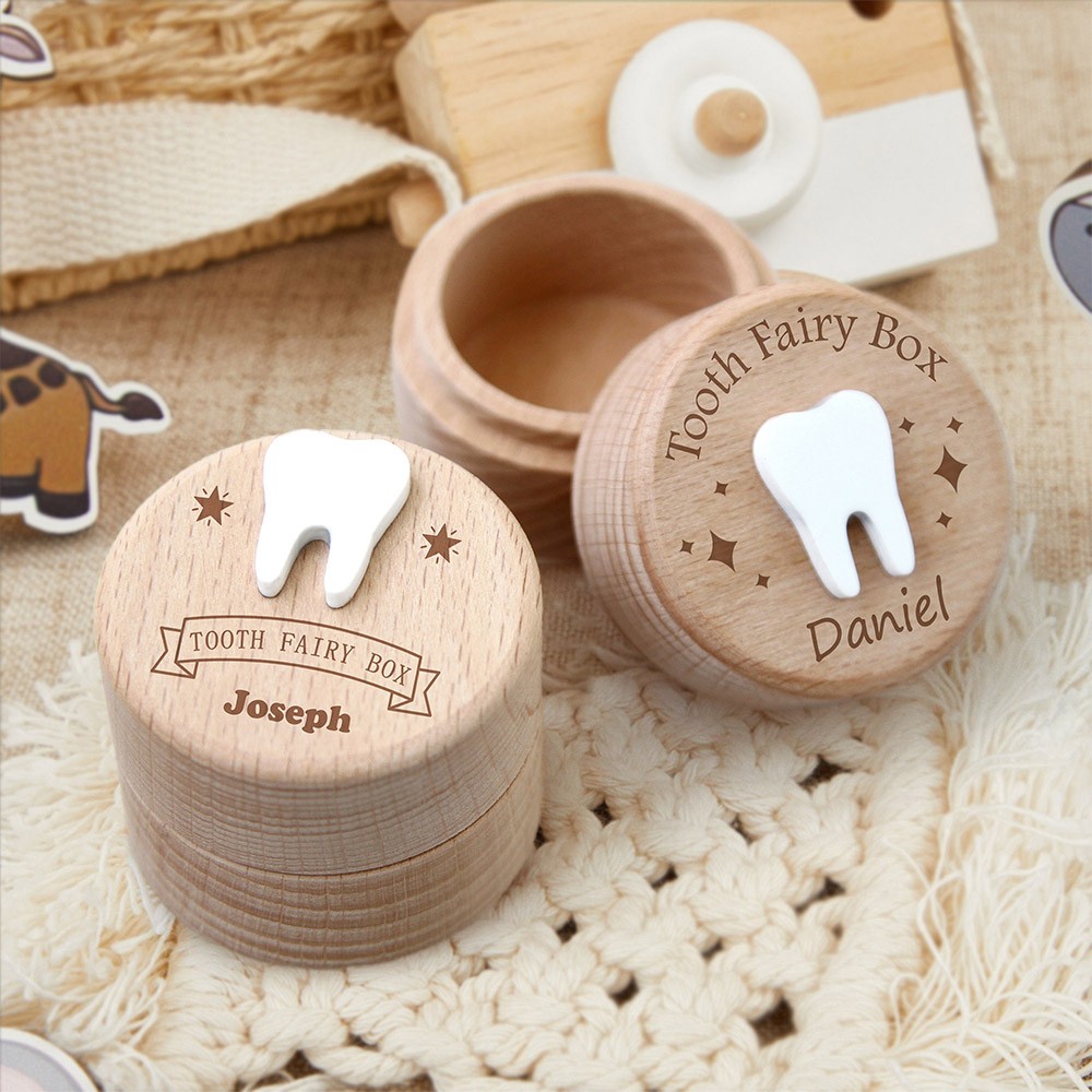 Personalised Engraved Wooden Baby Tooth Fairy Keepsake Box First Birthday Gift for Kids Baby Shower Gifts