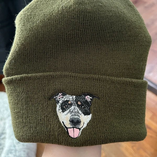 Personalised Embroidered Pet Dog Beanie Hat with Dogs Face on It Gifts for Dog Owners Christmas Gift for Pet Lovers
