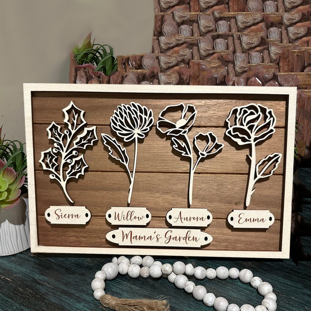 Personalised Mama's Garden Names Sign Birth Flower Frame Gift Ideas For Mum Grandma Mother's Day Gift