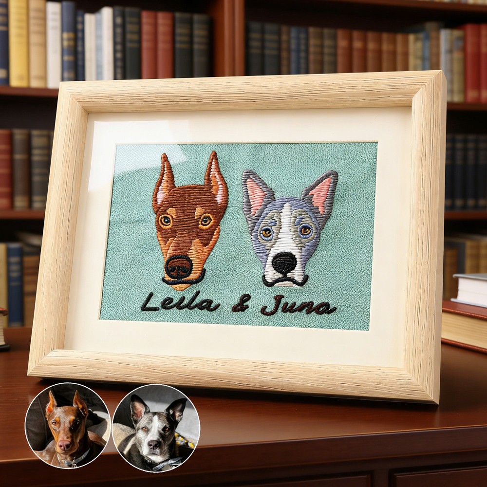 Custom Embroidered Pet Portrait Frame Personalised Dog or Cat Keepsake Gift Unique Memorial Gift For Pet Lovers