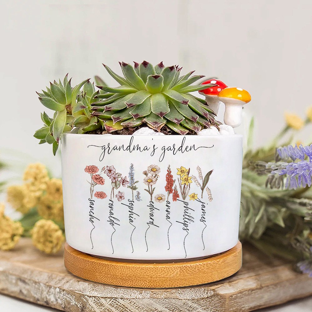 Personalised Grandma's Garden Birth Flower Mini Succulent Plant Pot Gift for Mum Grandma Mother's Day Gift Ideas