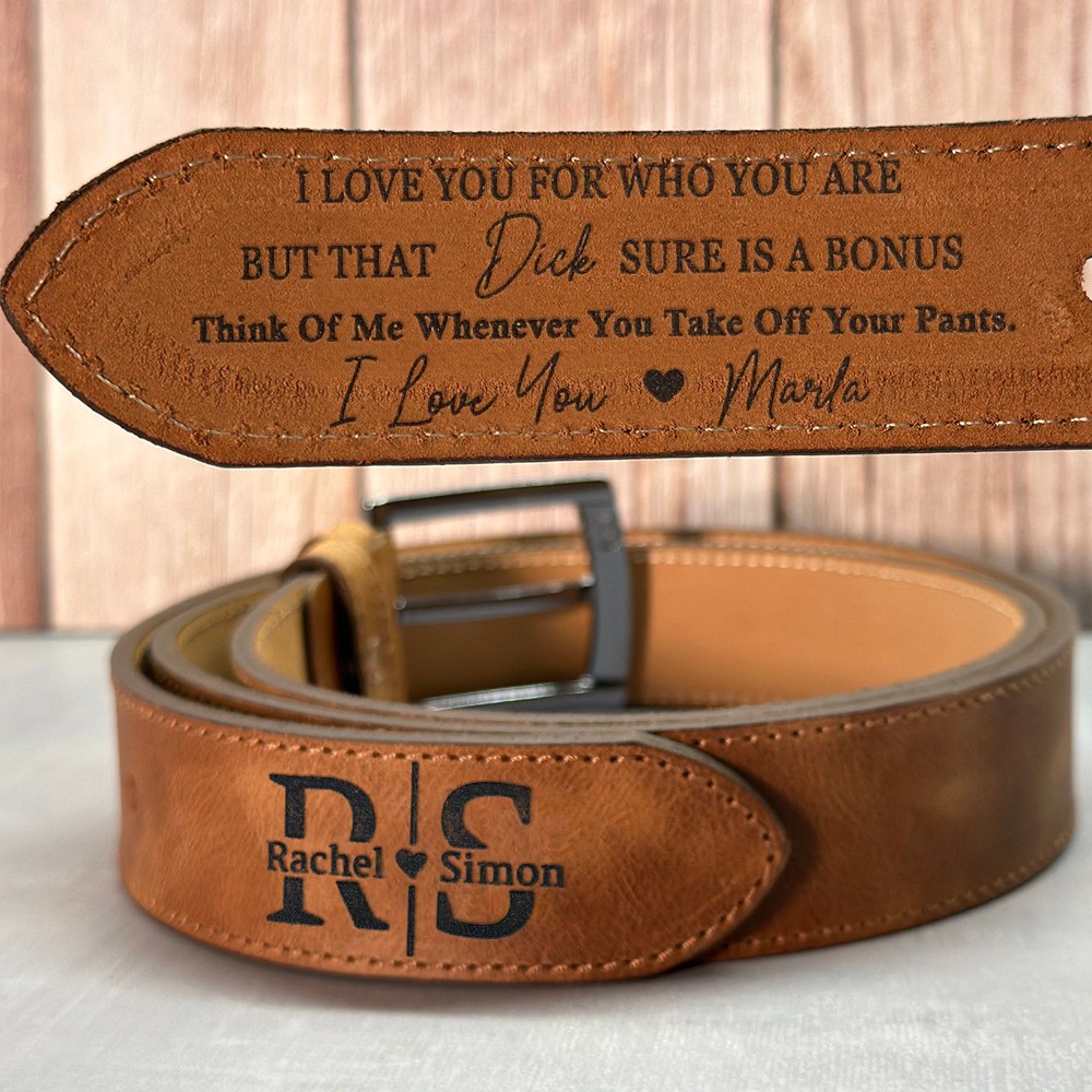 Mens Engraved Leather Belt Personalised Gifts for Him Anniversary Gift for Husband Christmas Gift