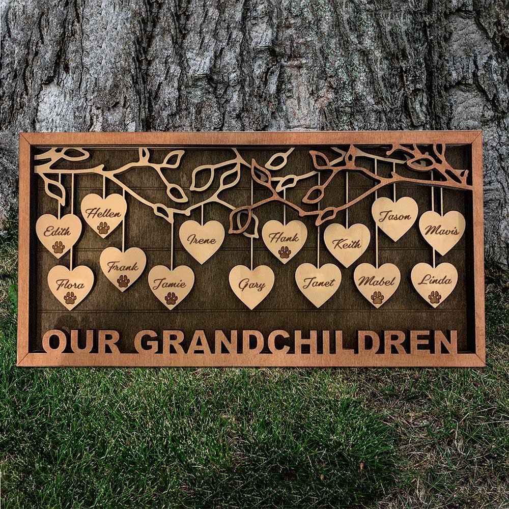 Personalised Engraved Wood Family Tree Sign with Grandkids Names Gifts for Grandparent Family Christmas Gift Ideas