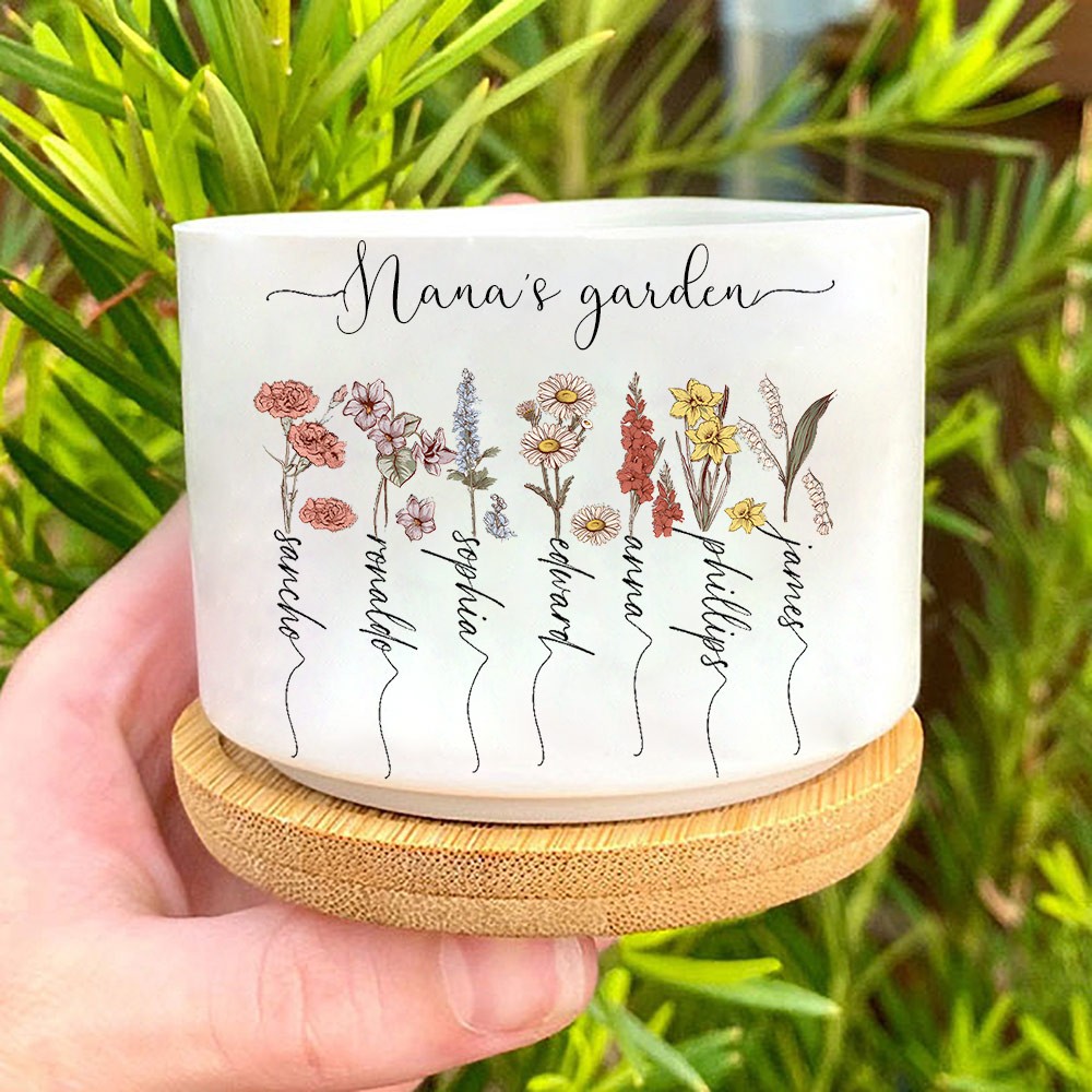 Custom Nana's Garden Birth Flower Succulent Plant Mini Pot With Grandkids Names Gift for Mum Grandma Mother's Day Gift Ideas