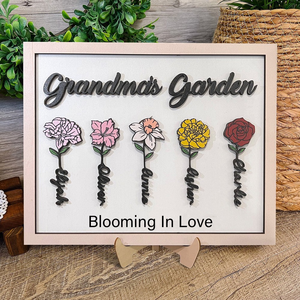 Custom Grandma's Garden Birth Flower Frame Sign With Kids Names Love Gifts For Mum Grandma Mother's Day Gift