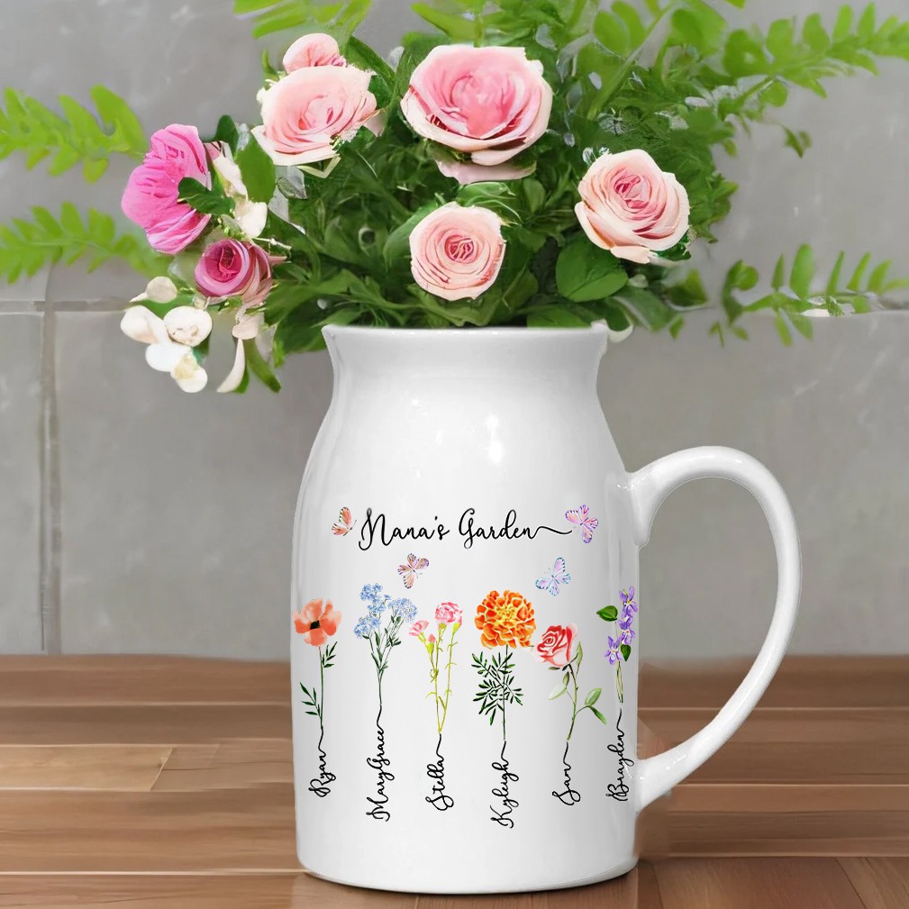 Nana's Garden Birth Flower Vase with Names Unique Mother's Day Gift Ideas Love Gifts for Mum Grandma Nana