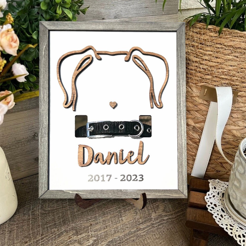 Custom Dog Ear Outline Memorial Collar Frame Personalised Loss of Pet Gift